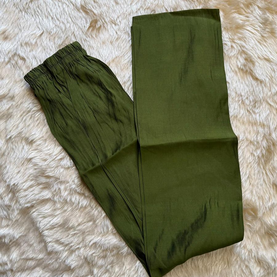 Olive green Embroidered Kurta Set with Rust Banarasi Dupatta