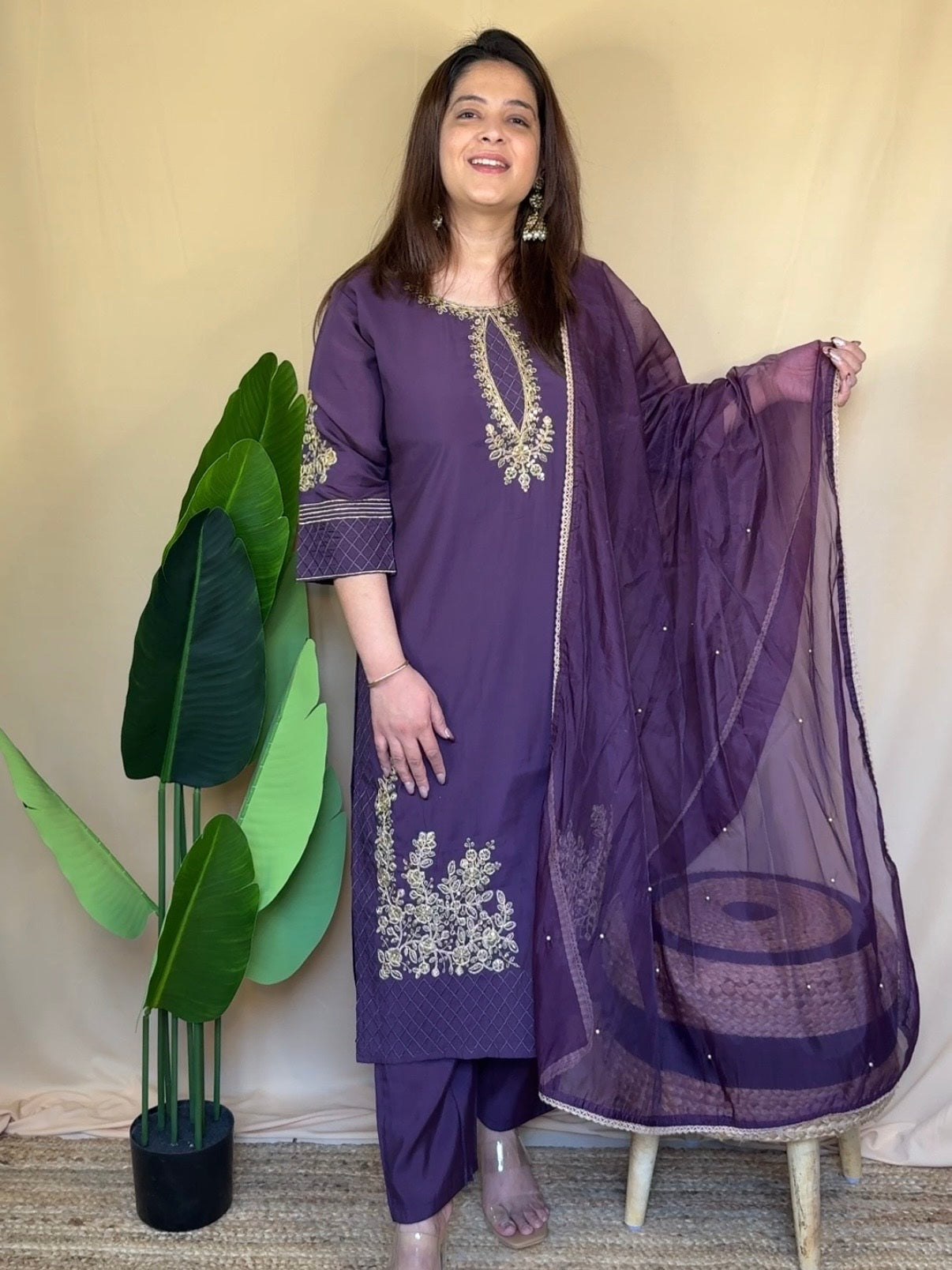 Lavender Embroidered Kurta Set