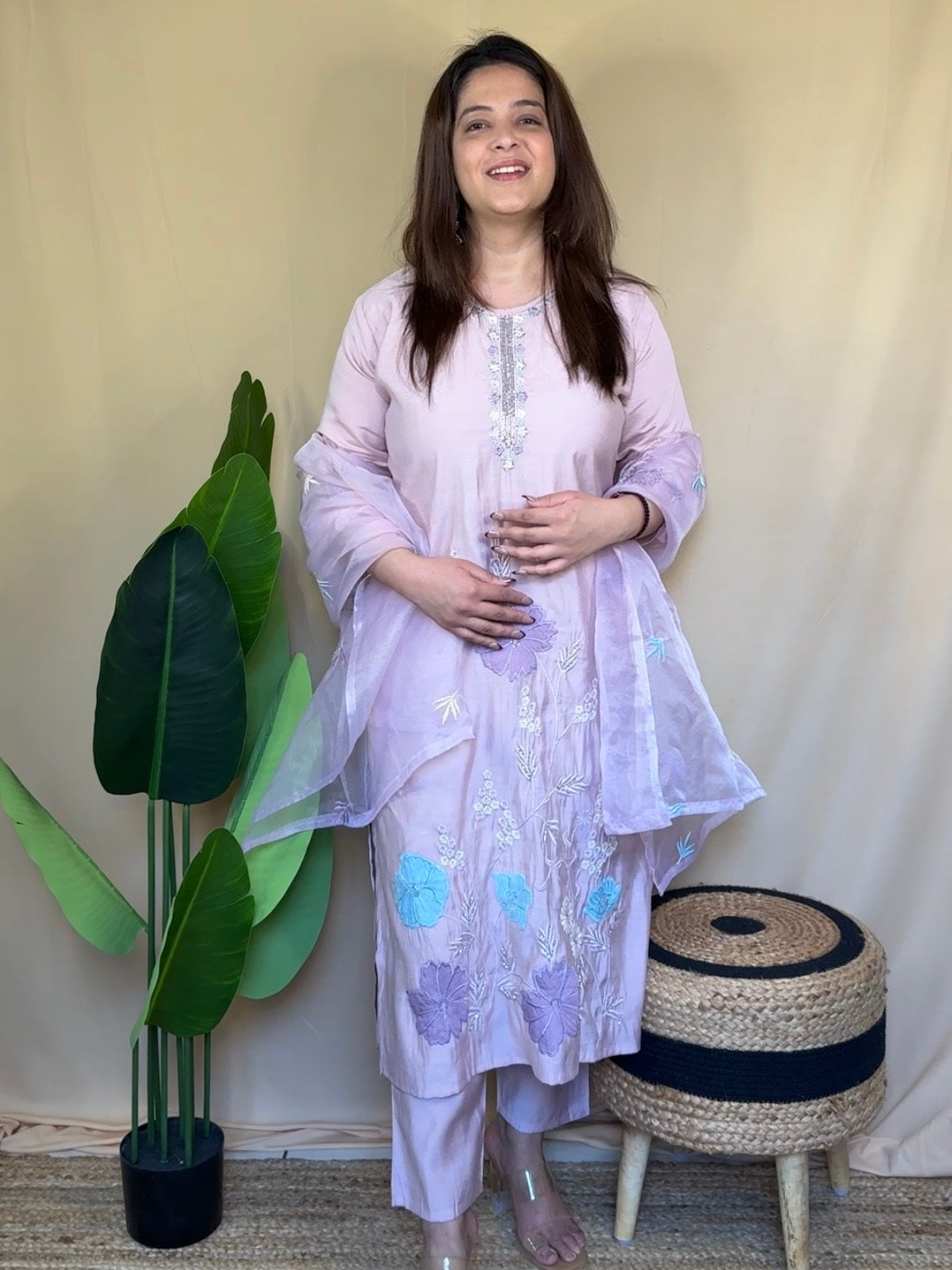 Light Pink Floral Embroidered Kurta Set