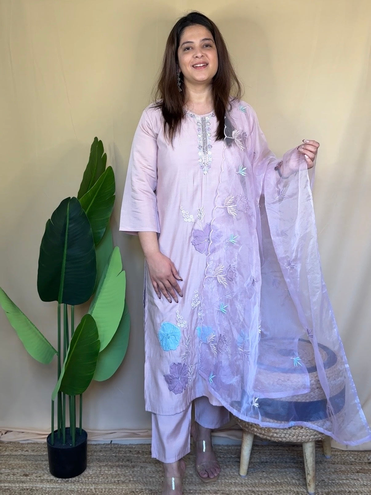 Light Pink Floral Embroidered Kurta Set