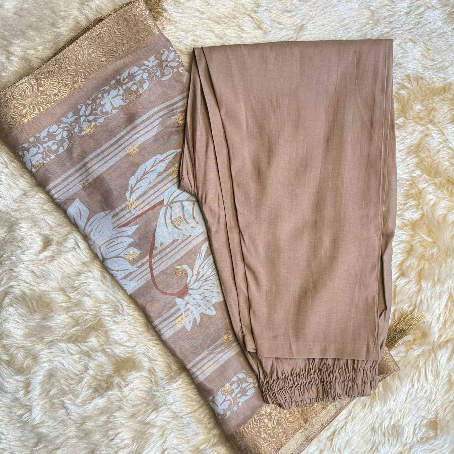 Coffee Brown Embroidered Kurta Set with Printed Dupatta
