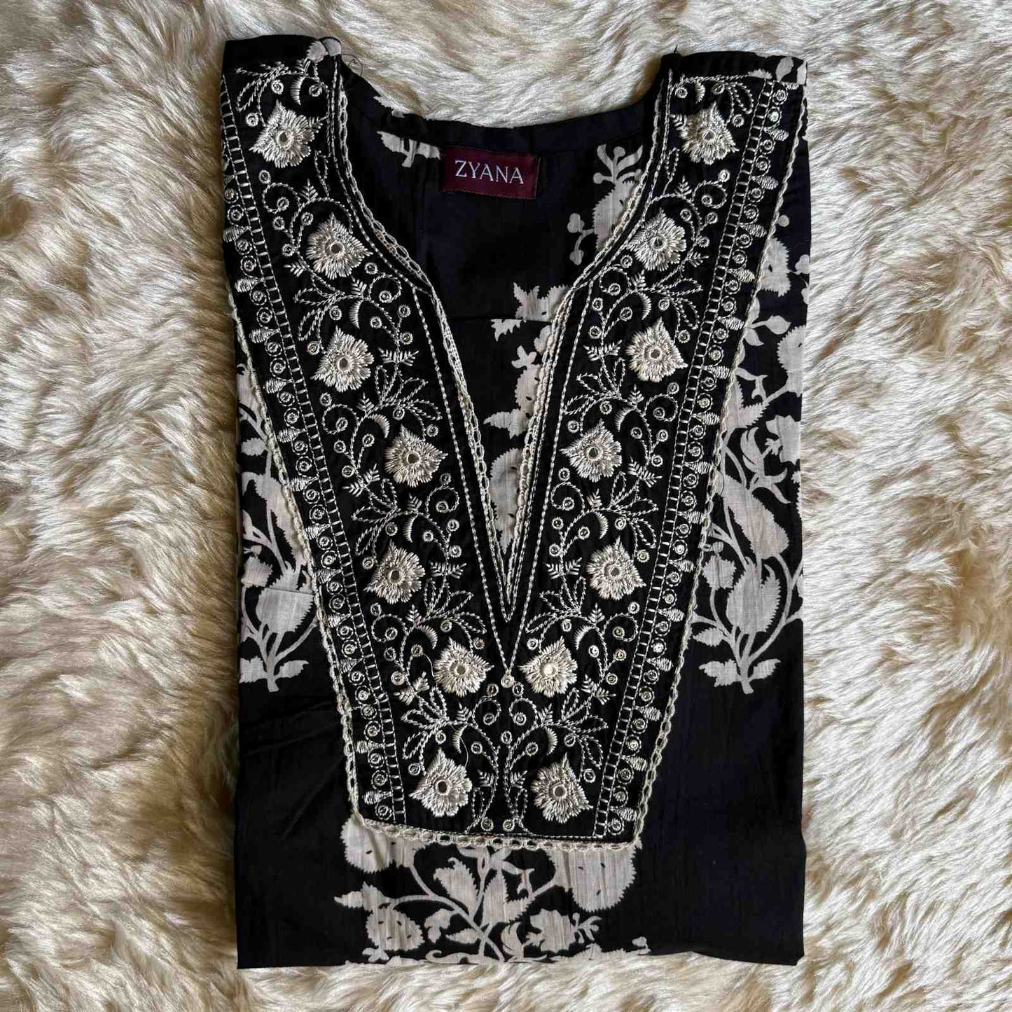 Black Embroidered Kurta Set with Printed Dupatta