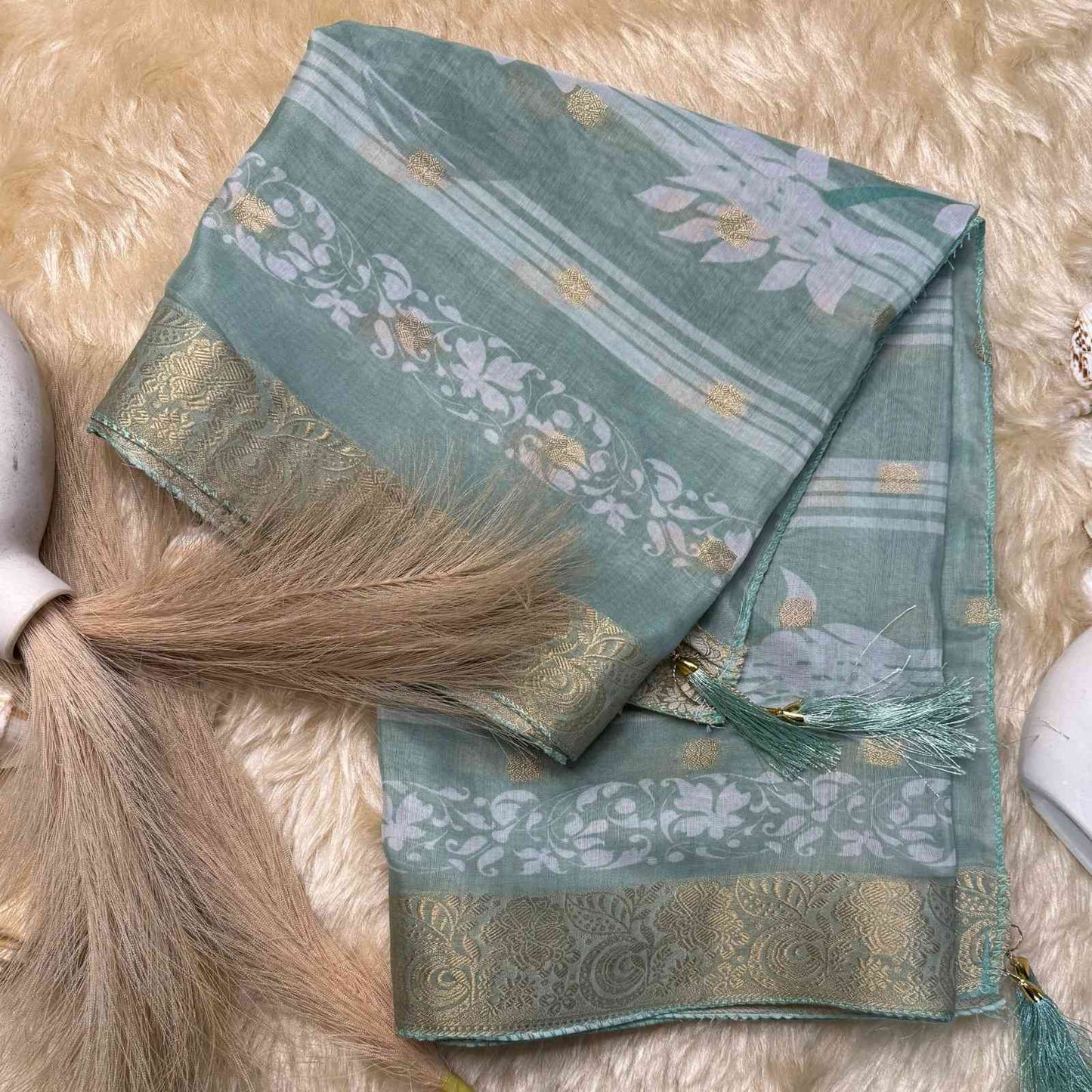 Sage Green Embroidered Kurta Set with Printed Dupatta