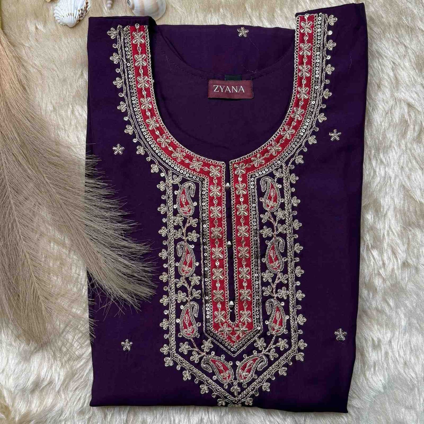 Royal Purple Embroidered Kurta Set with Banarasi Dupatta