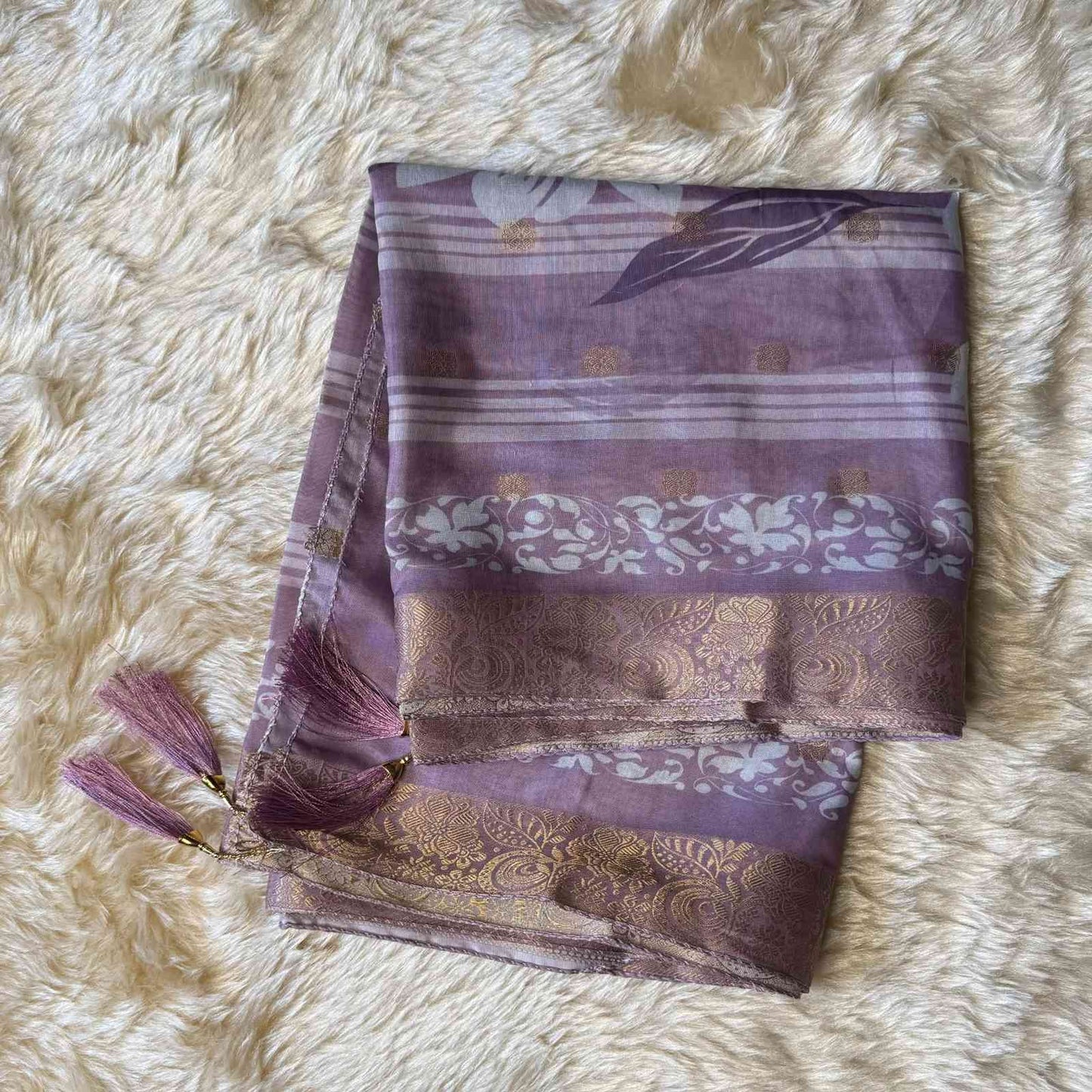 Lavender Embroidered Kurta Set with Printed Dupatta