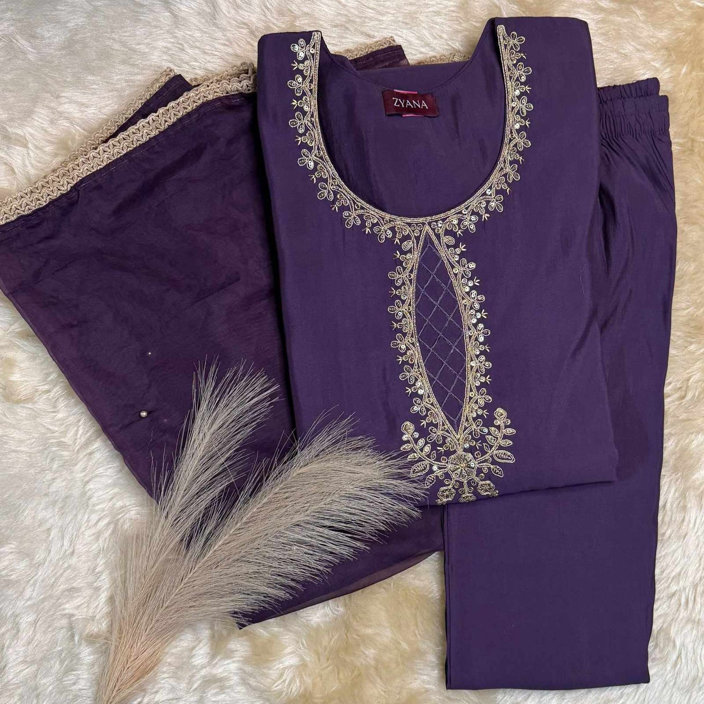 Lavender Embroidered Kurta Set