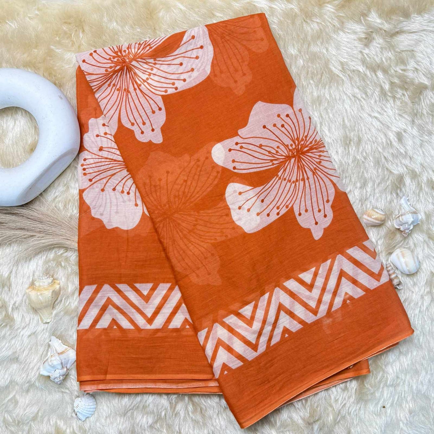 Orange Embroidered Kurta Set with Floral Printed Dupatta