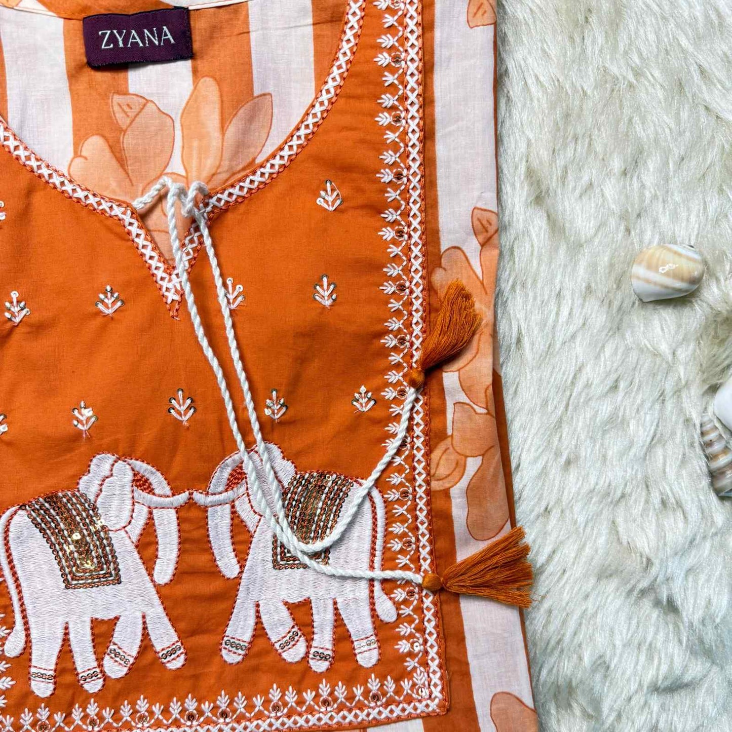 Orange Embroidered Kurta Set with Floral Printed Dupatta