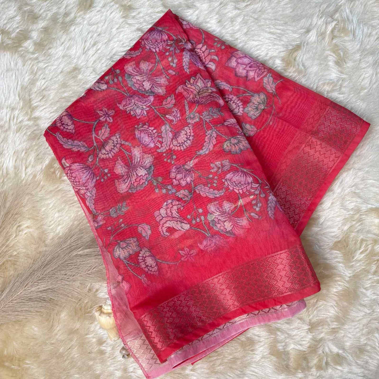 Red Embroidered Kurta Set with Floral Dupatta