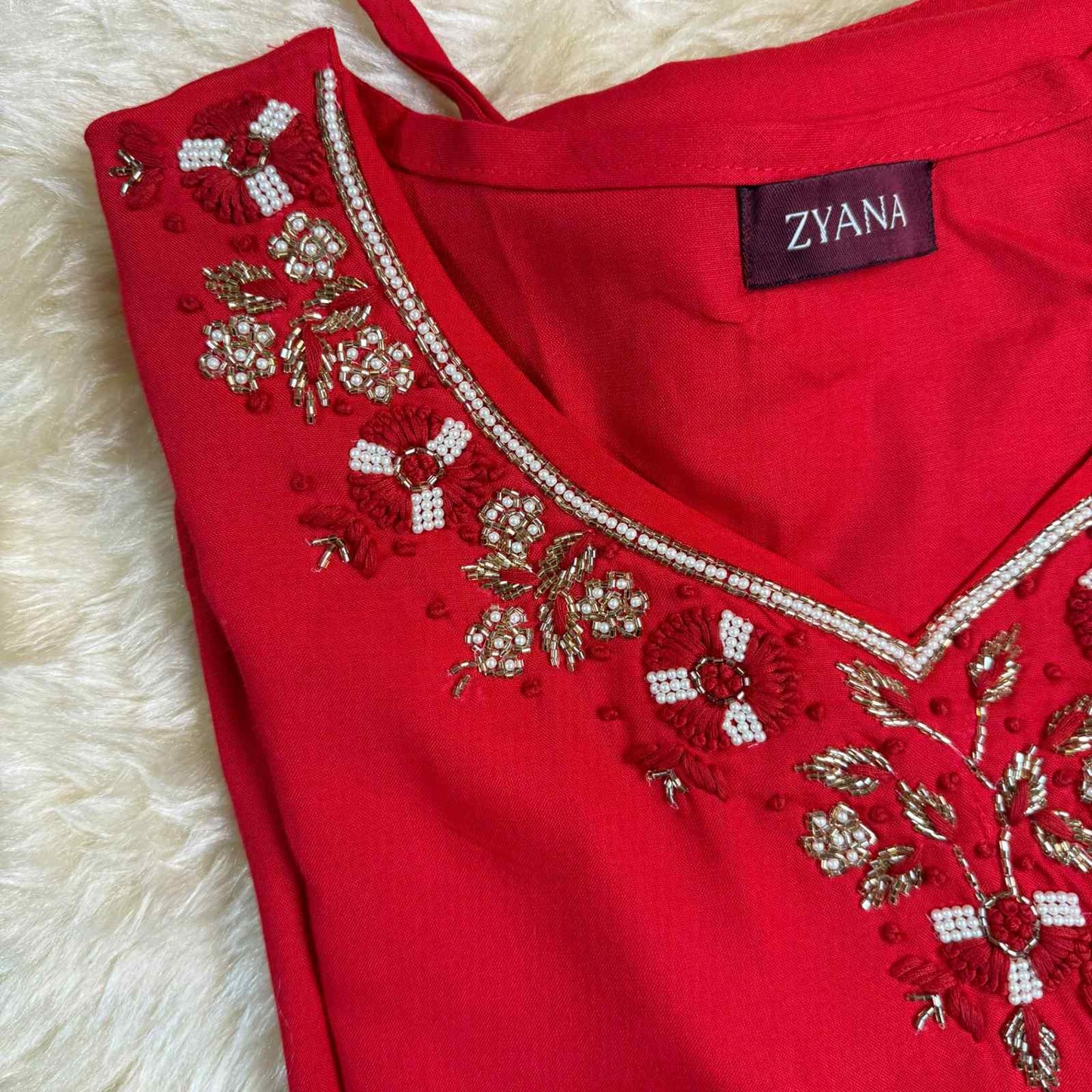 Red Embroidered Kurta Set with Floral Dupatta