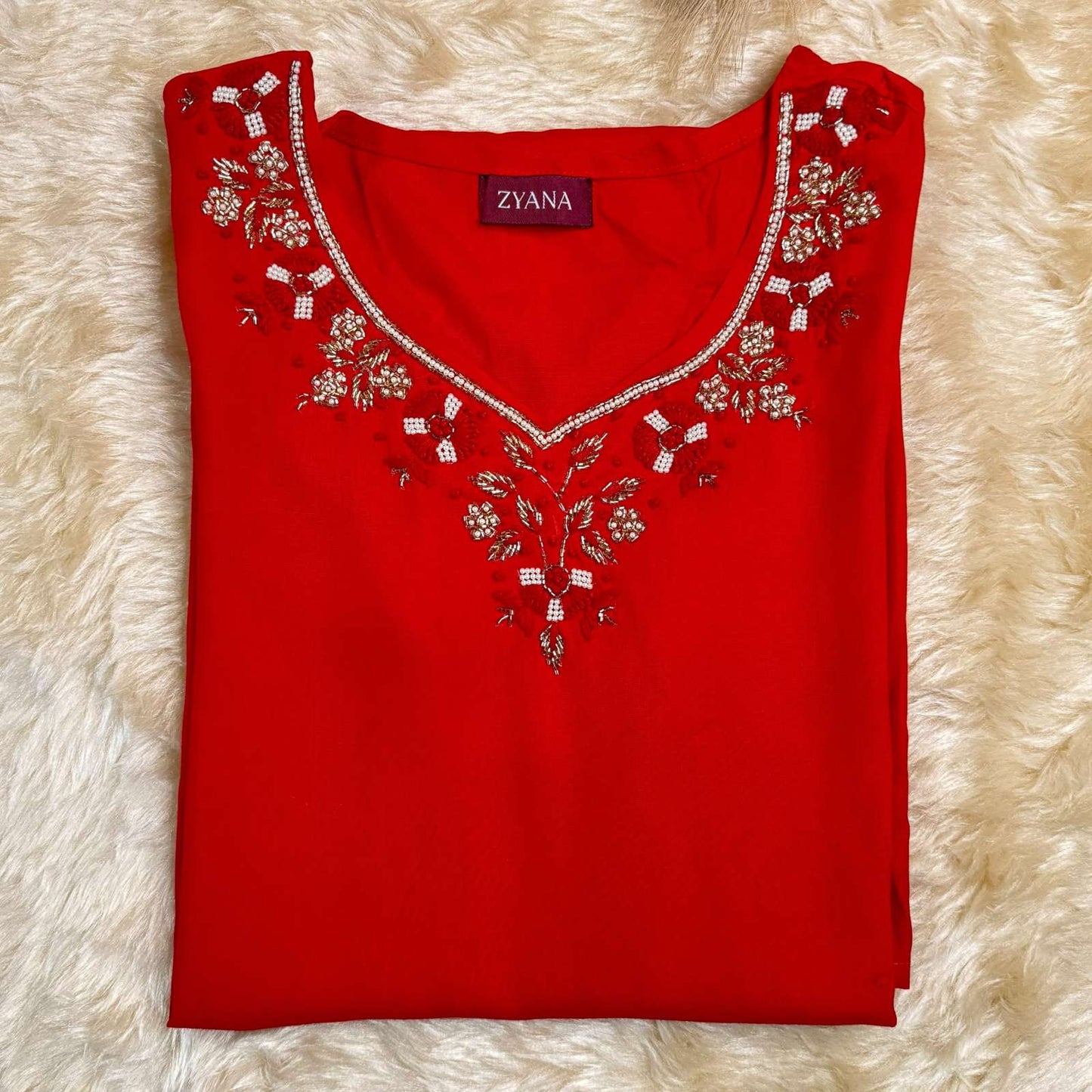 Red Embroidered Kurta Set with Floral Dupatta
