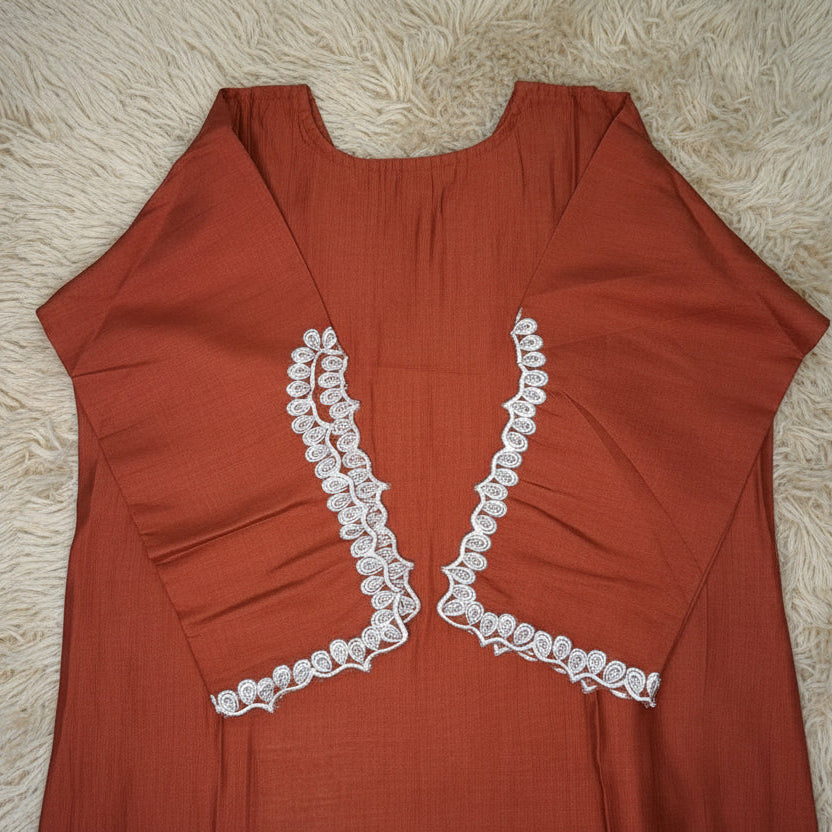 Rust Embroidered Kurta Set with Embroidered Dupatta