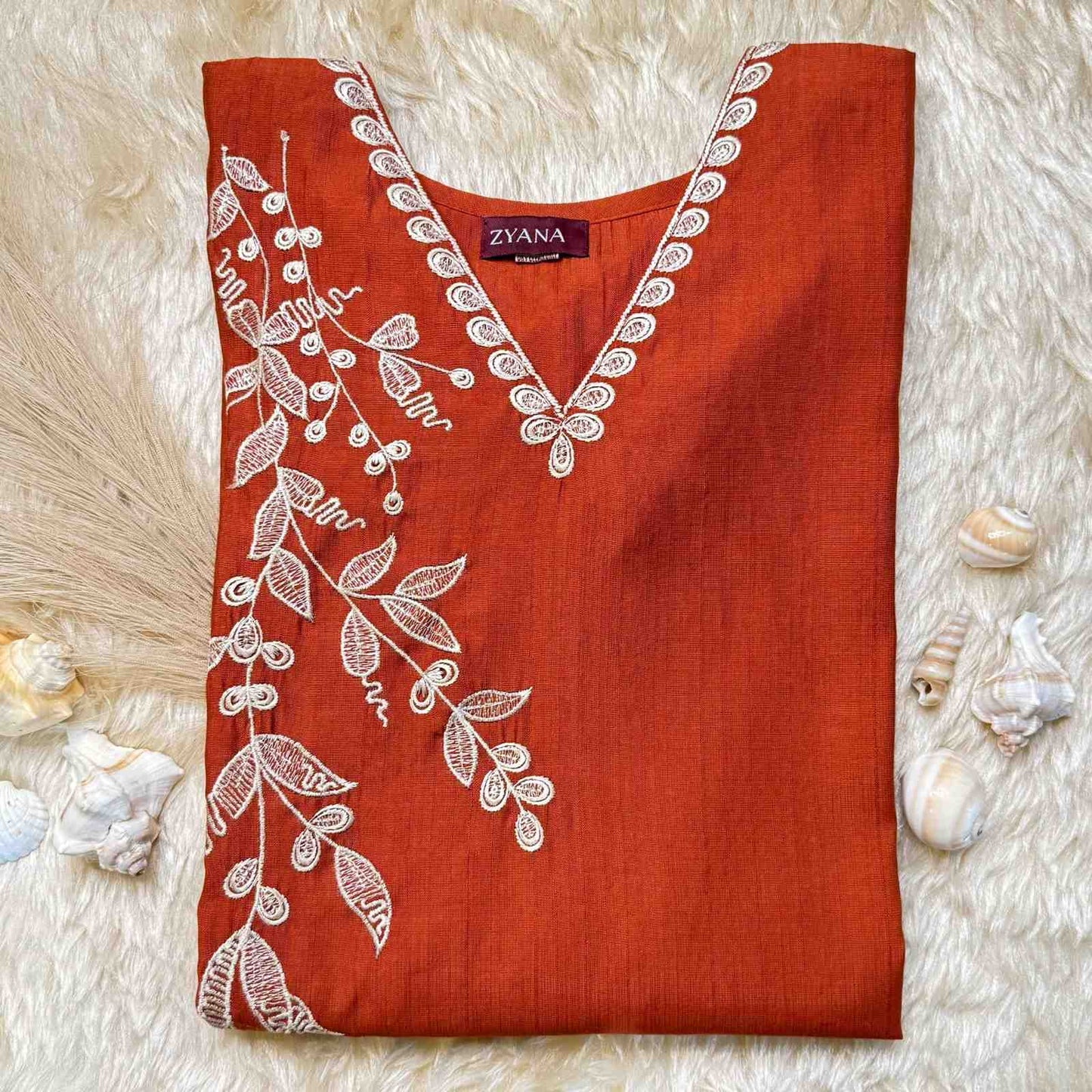 Rust Embroidered Kurta Set with Embroidered Dupatta