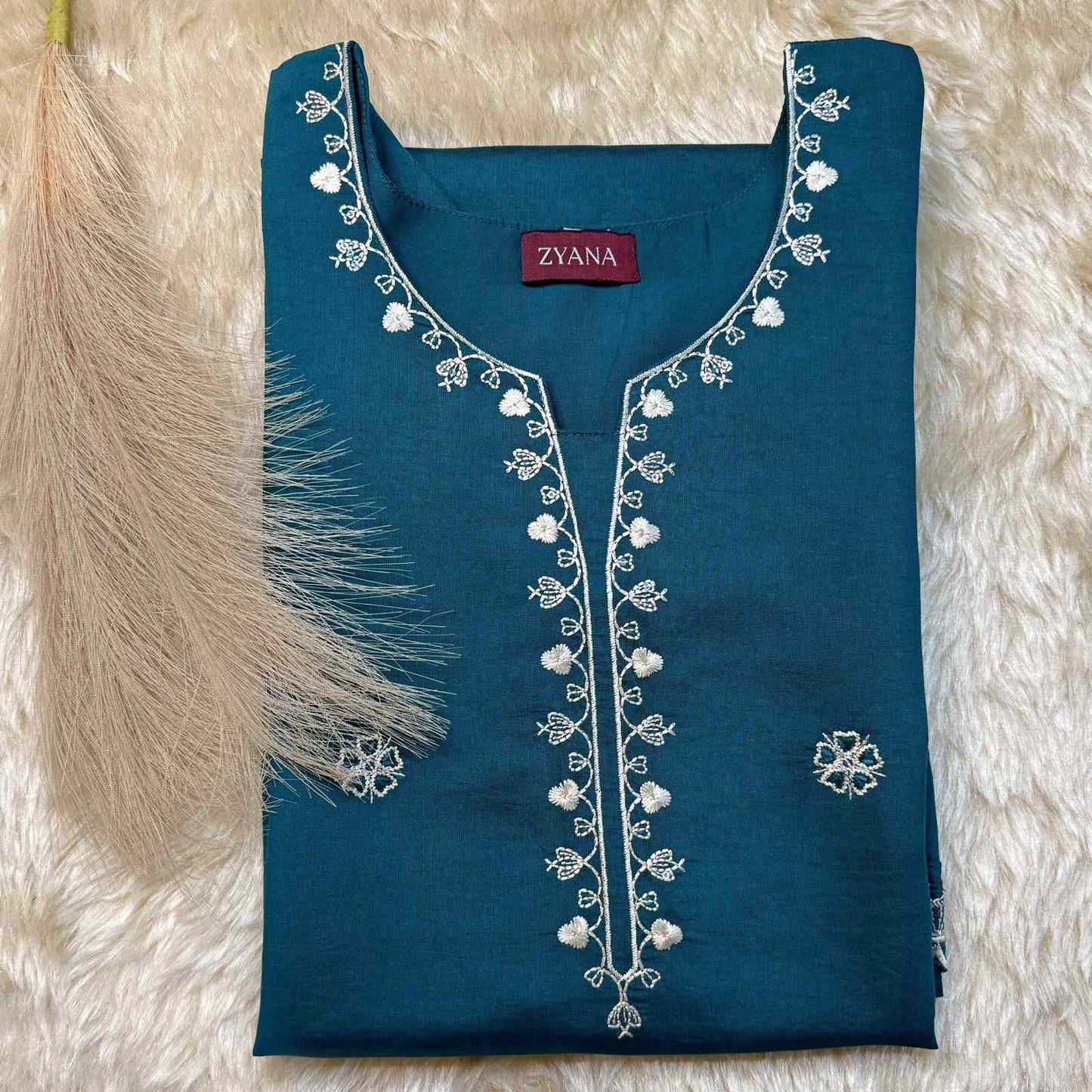 Teal Blue Embroidered Kurta Set