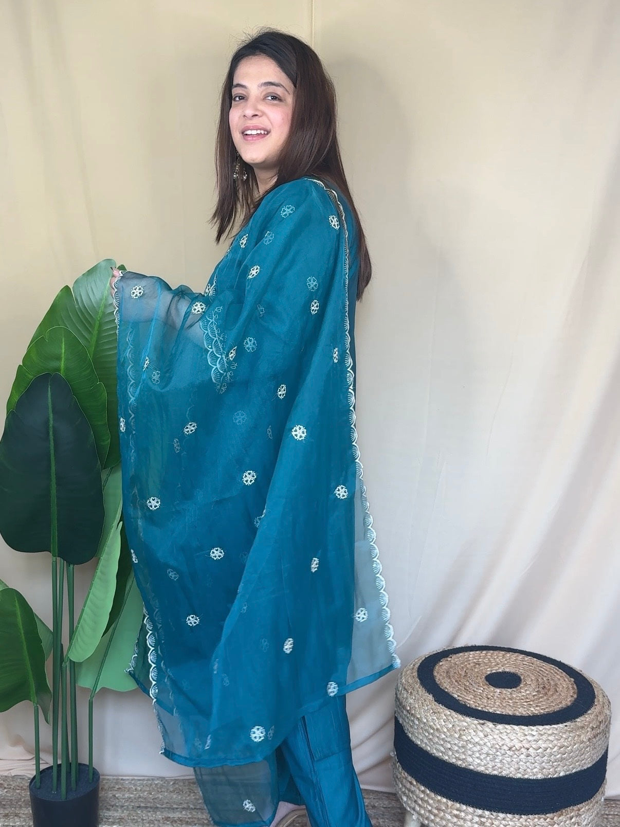 Teal Blue Embroidered Kurta Set