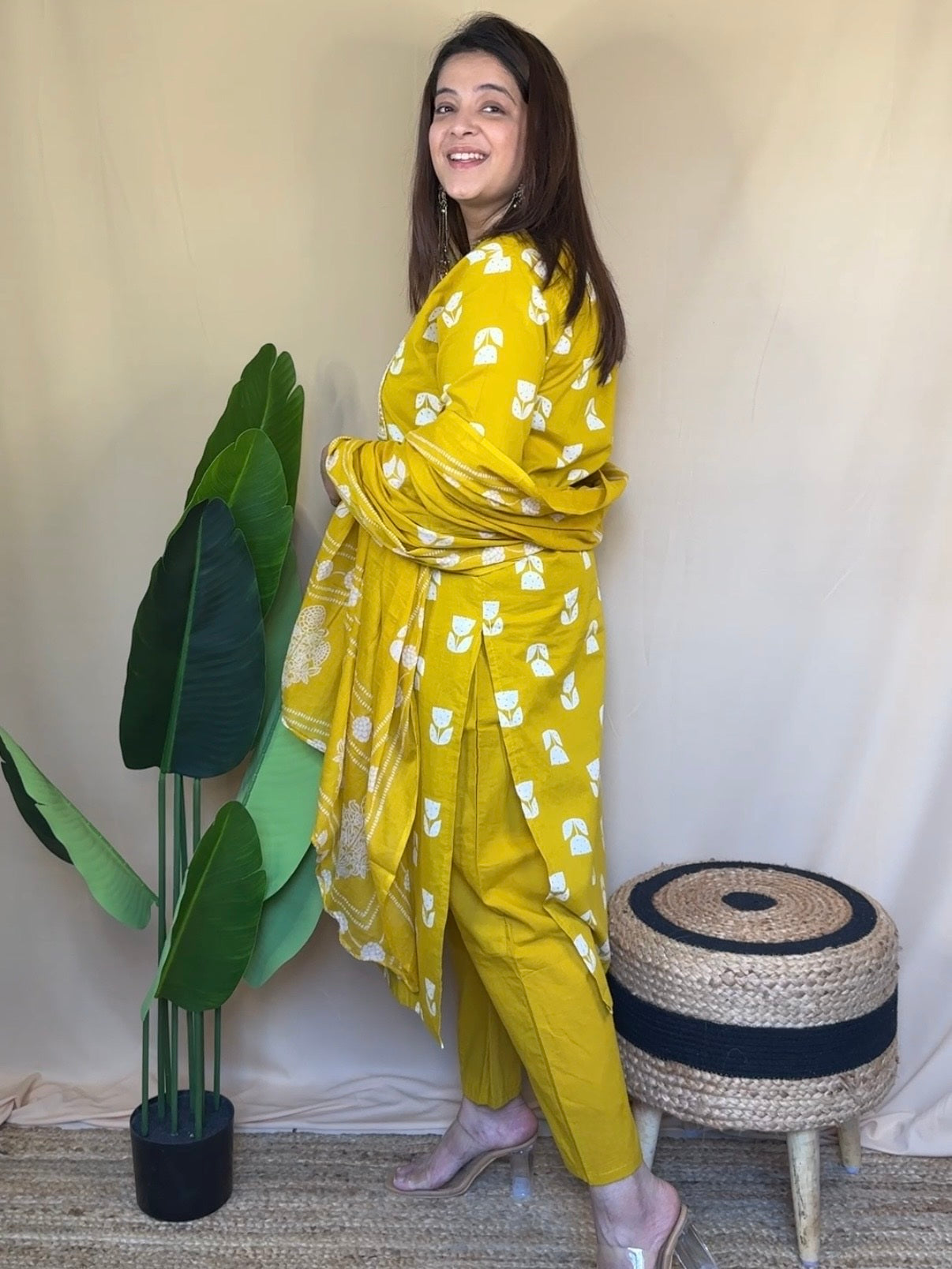 Mustard Yellow Elephant Embroidered Kurta Set